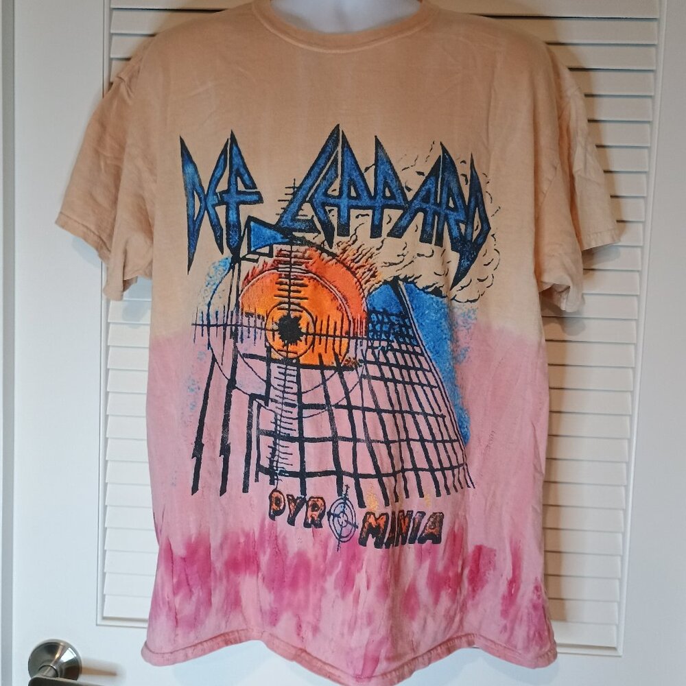 Vintage Style Def Leppard Tie Dye Orange Dye T Shirt Pyromania 2021 Bludgeon S/M
